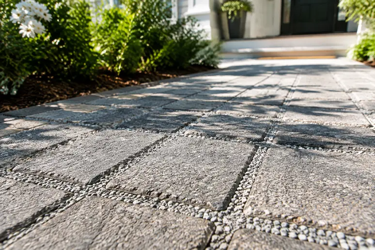 Pose de pavés drainants pour un chemin d'entrée de maison du Sud