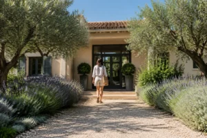 Exemple concret pour choisir chemin entrée adapté à une maison du Sud menant à la porte