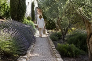 Conseils pratiques pour organiser les circulations dans un petit jardin méditerranéen avec des allées en gravier.